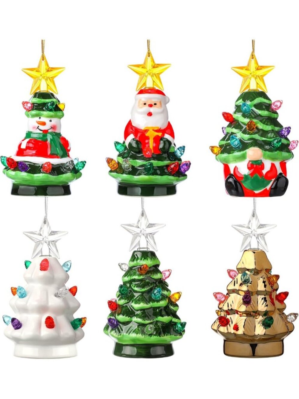 6 Pack Mini Ceramic Christmas Trees Set - 4.5 in Light Up Holiday Decor